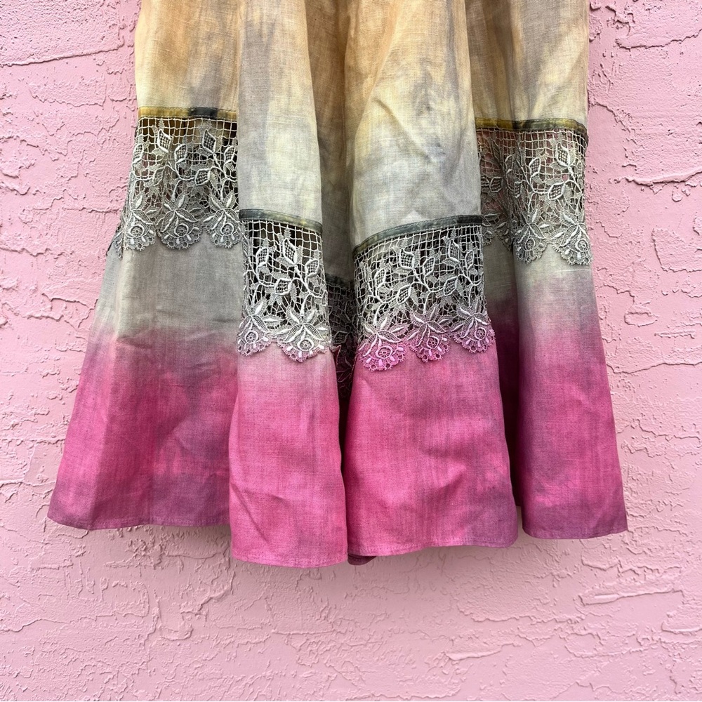 Cache Ombré Tie Dye Linen Skirt Vintage Size M Oversized 80s - Picture 2 of 8